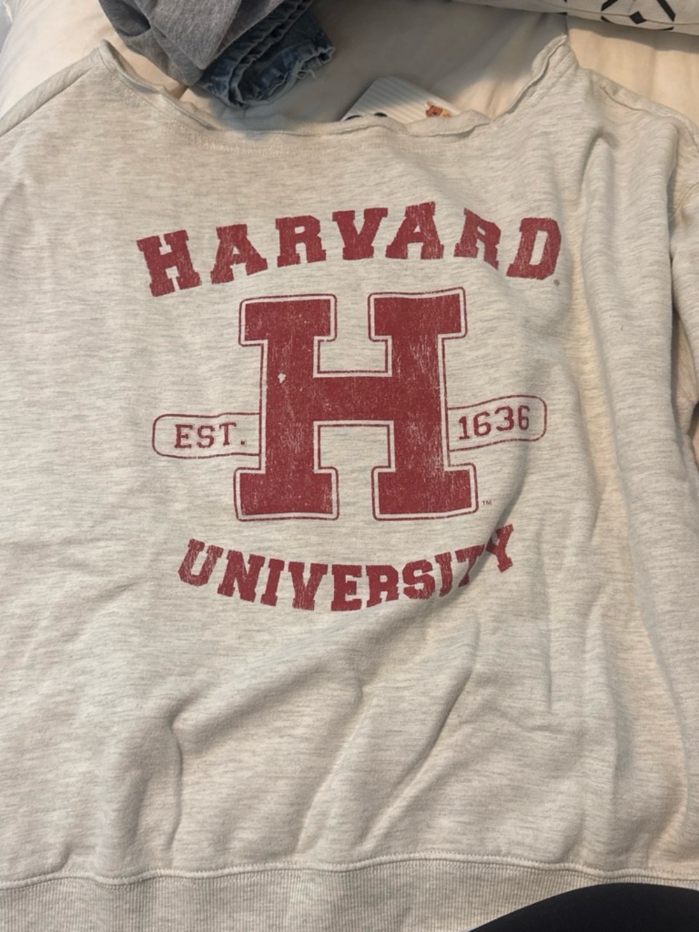 Harvard University Women's Light Gray Crewneck Sweatshirt with Crimson Logo